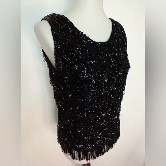 Vintage Tops - VINTAGE BLACK BEADED SHELL CIRCA 1960